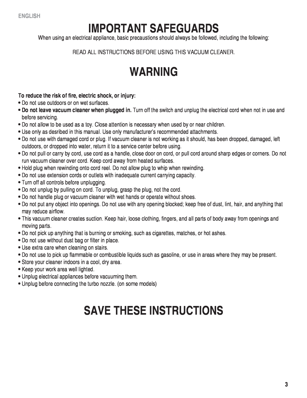 Eureka! Tents 980 manual Important Safeguards, Save These Instructions, English 