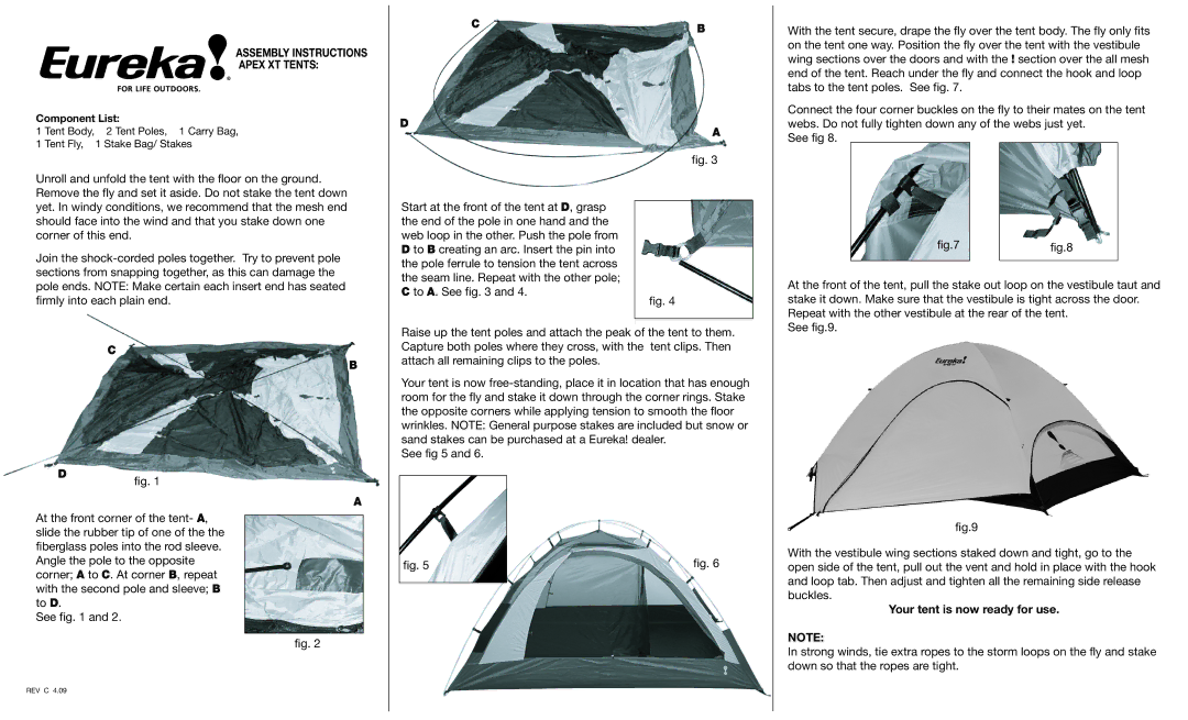 Eureka! Tents Apex XT manual Your tent is now ready for use 