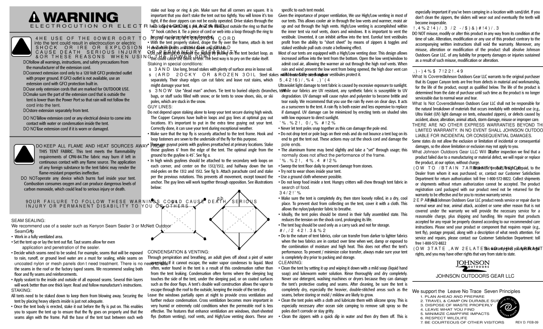 Eureka! Tents Copper Canyon 10 manual Seam Sealing, Staking, GUY Lines, Condensation & Venting, Ultraviolet Light, Storage 
