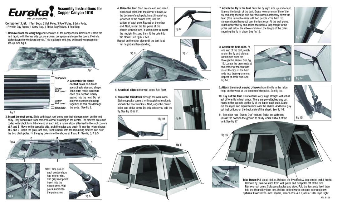 Eureka! Tents Copper Canyon 1610 manual Assembly Instructions for Copper Canyon, assembled brim rod 