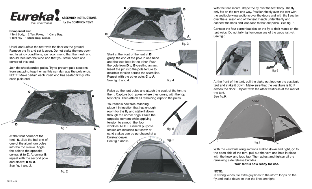 Eureka! Tents manual For the Dominion Tent, Your tent is now ready for use 