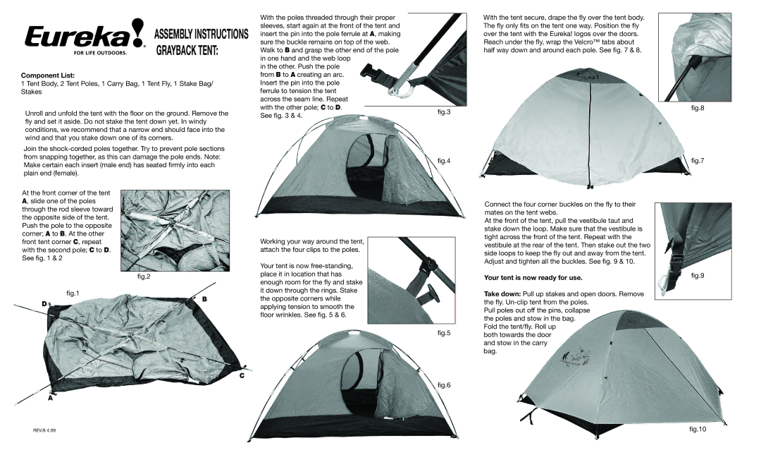 Eureka! Tents Grayback manual Assembly Instructions 