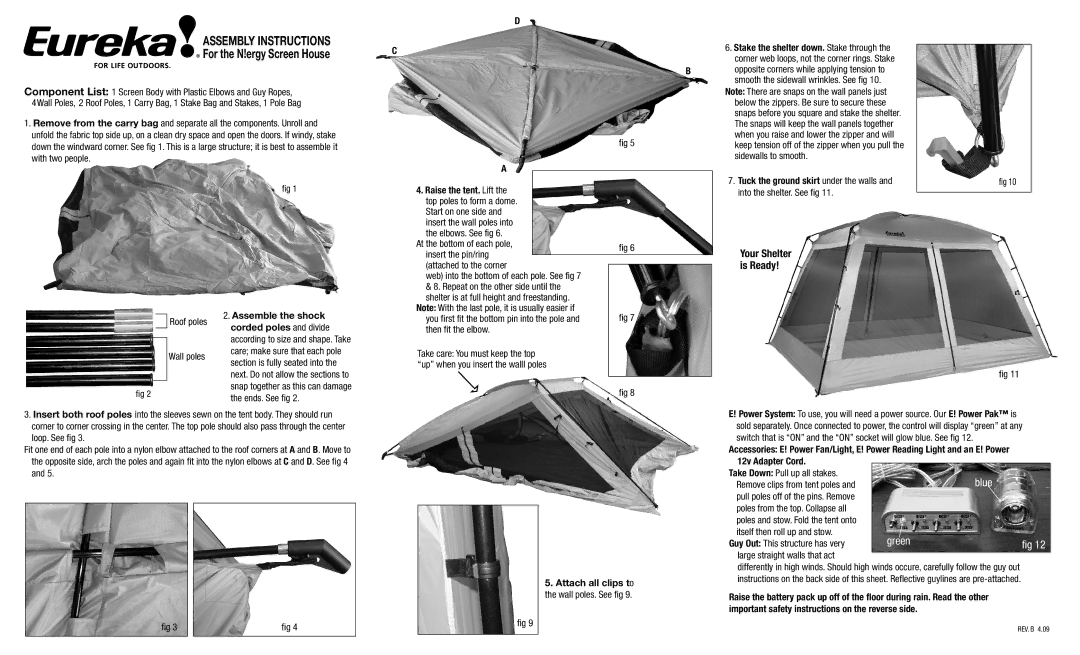 Eureka! Tents N!ergy Screen House important safety instructions Assembly Instructions 