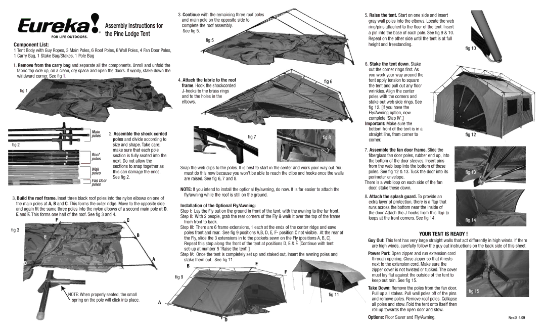 Eureka! Tents manual Assembly Instructions for the Pine Lodge Tent, Attach the fabric to the roof 