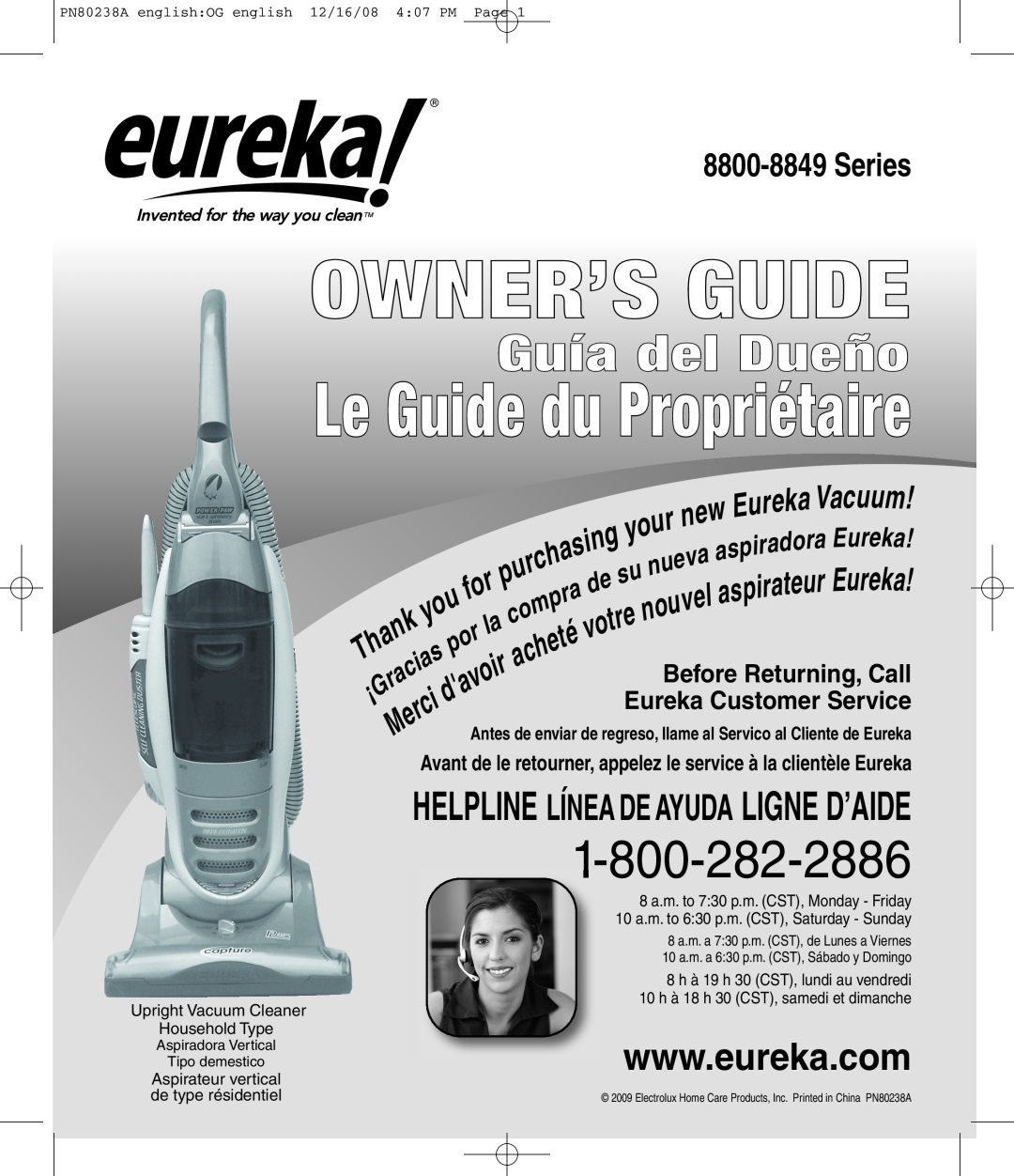 Eureka upright vacuum cleaner household type manual Owner’S Guide, Le Guide du Propriétaire, Guía del Dueño, Series 