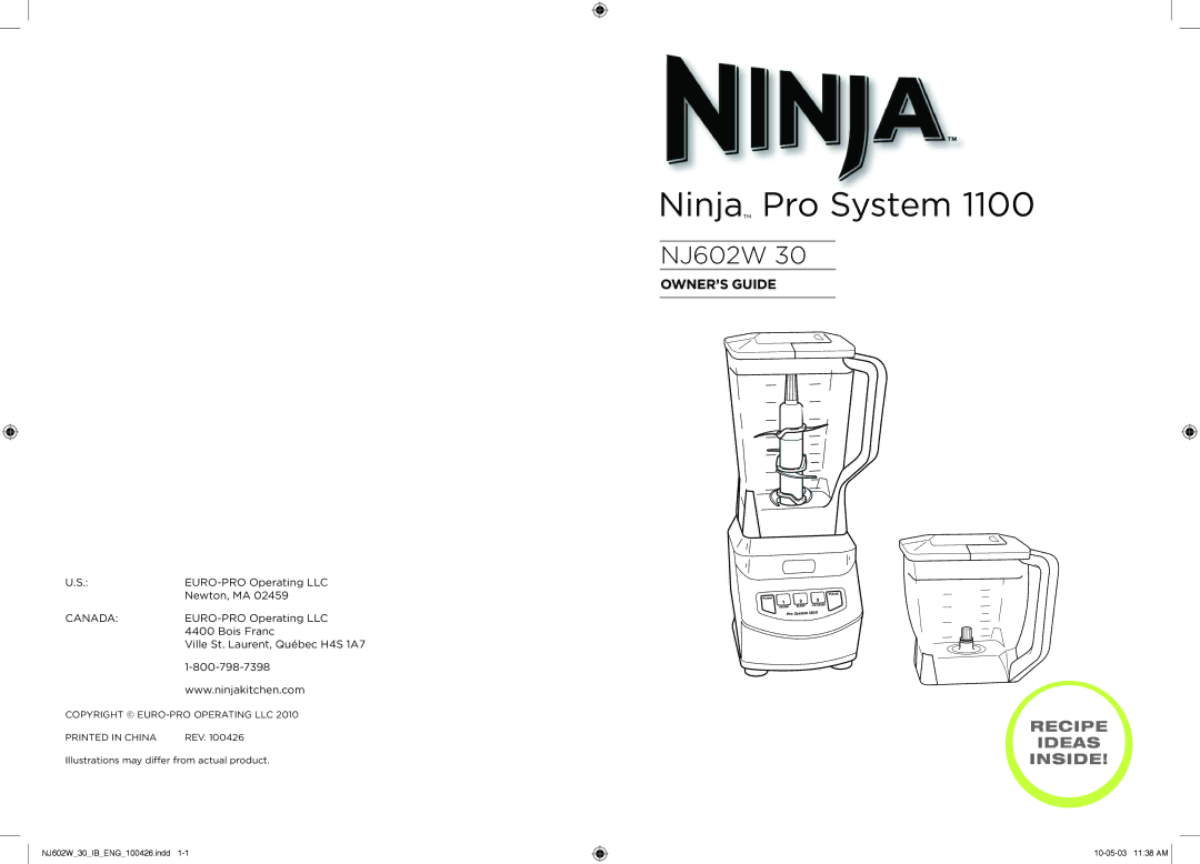 Euro-Pro 1100 manual Ninja Pro System 