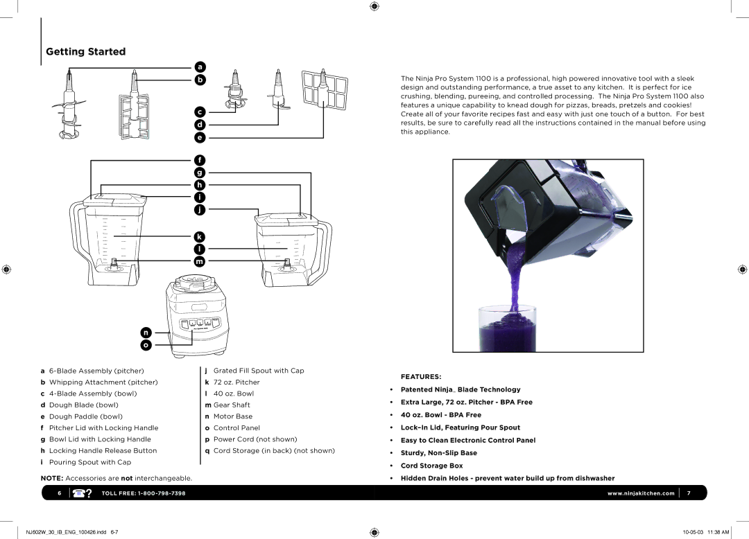 Euro-Pro 1100 manual Getting Started, Features 