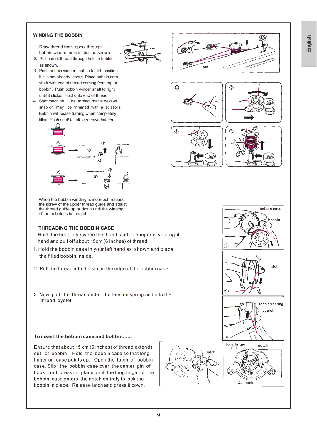 Euro-Pro 372H instruction manual Threading the Bobbin Case, Winding the Bobbin 