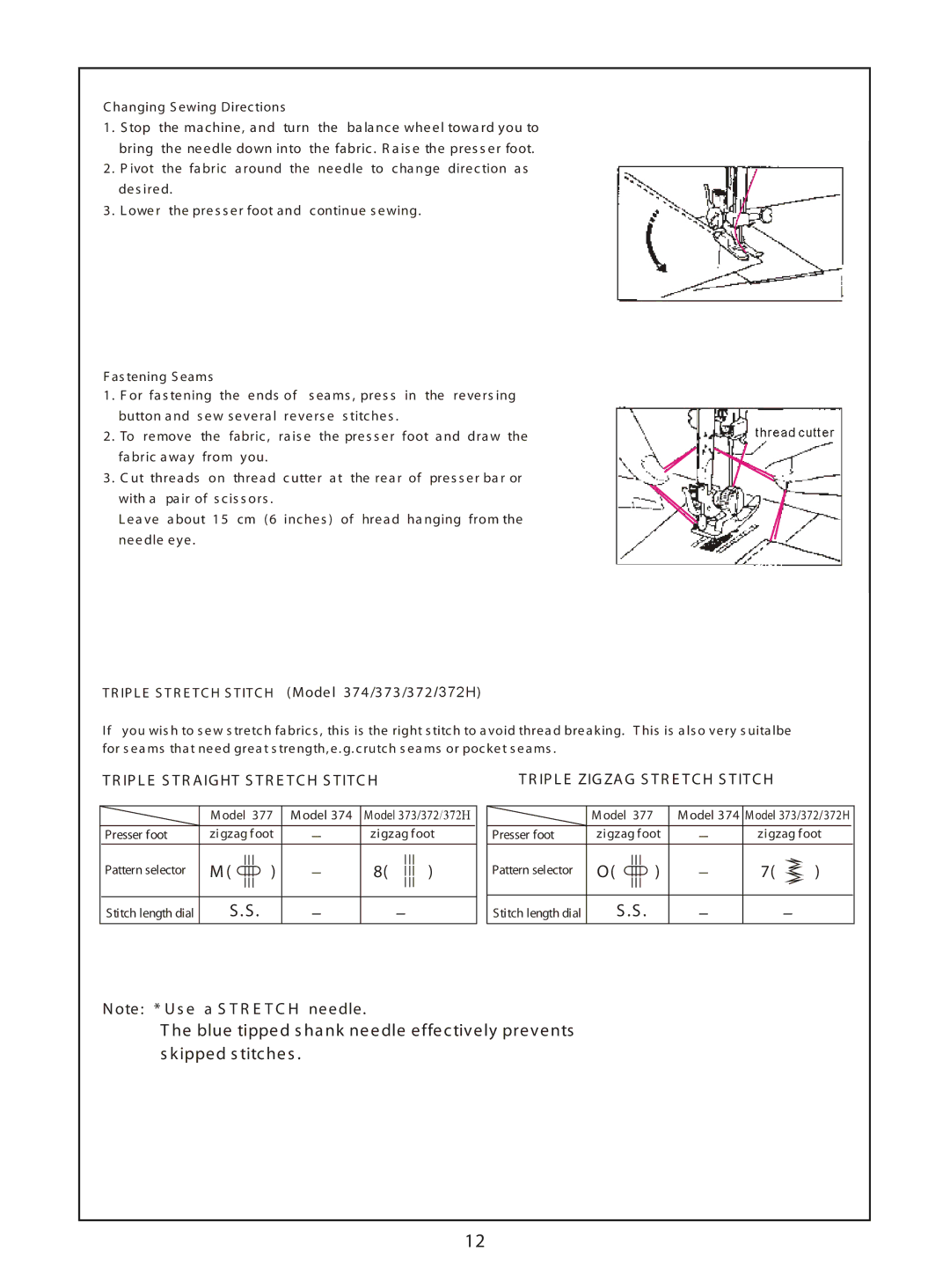 Euro-Pro 372H instruction manual Ote * U s e a S T R E T C H needle 