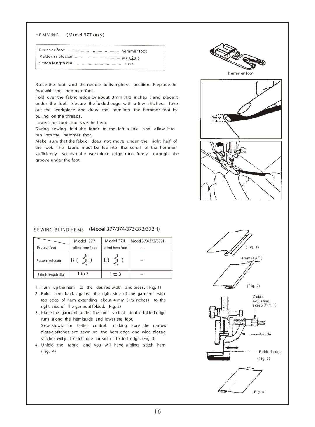 Euro-Pro instruction manual Wing B L IND HE MS Model 377/374/373/372/372H, HE Mming Model 377 only 