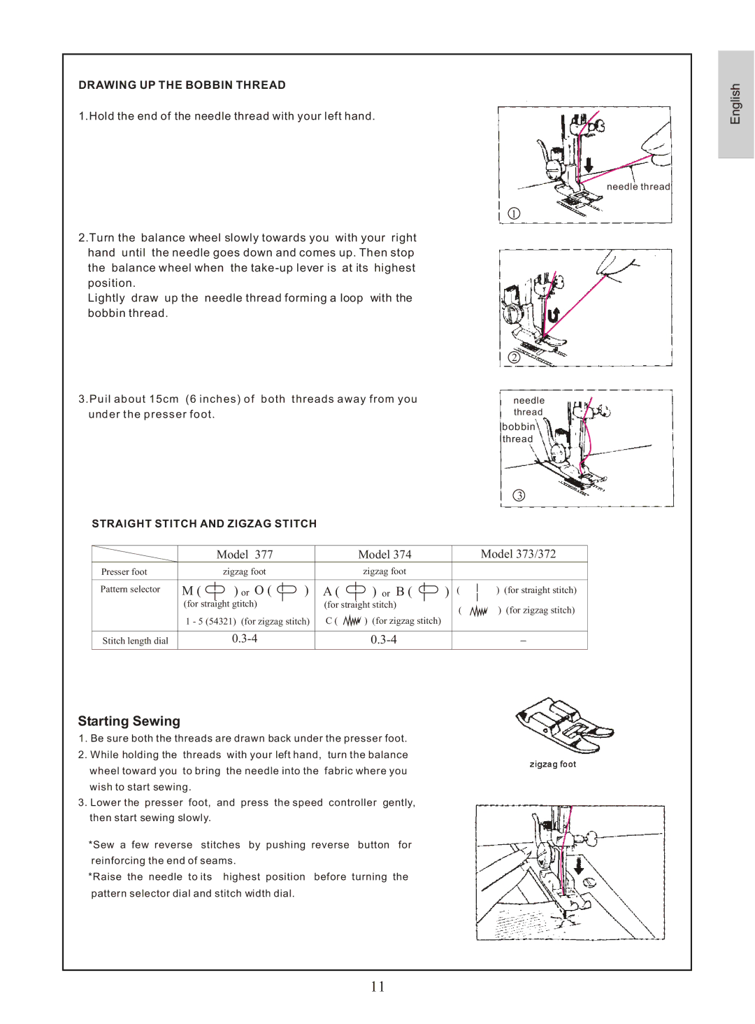 Euro-Pro 374, 372, 377, 373 instruction manual Drawing UP the Bobbin Thread, Straight Stitch and Zigzag Stitch 