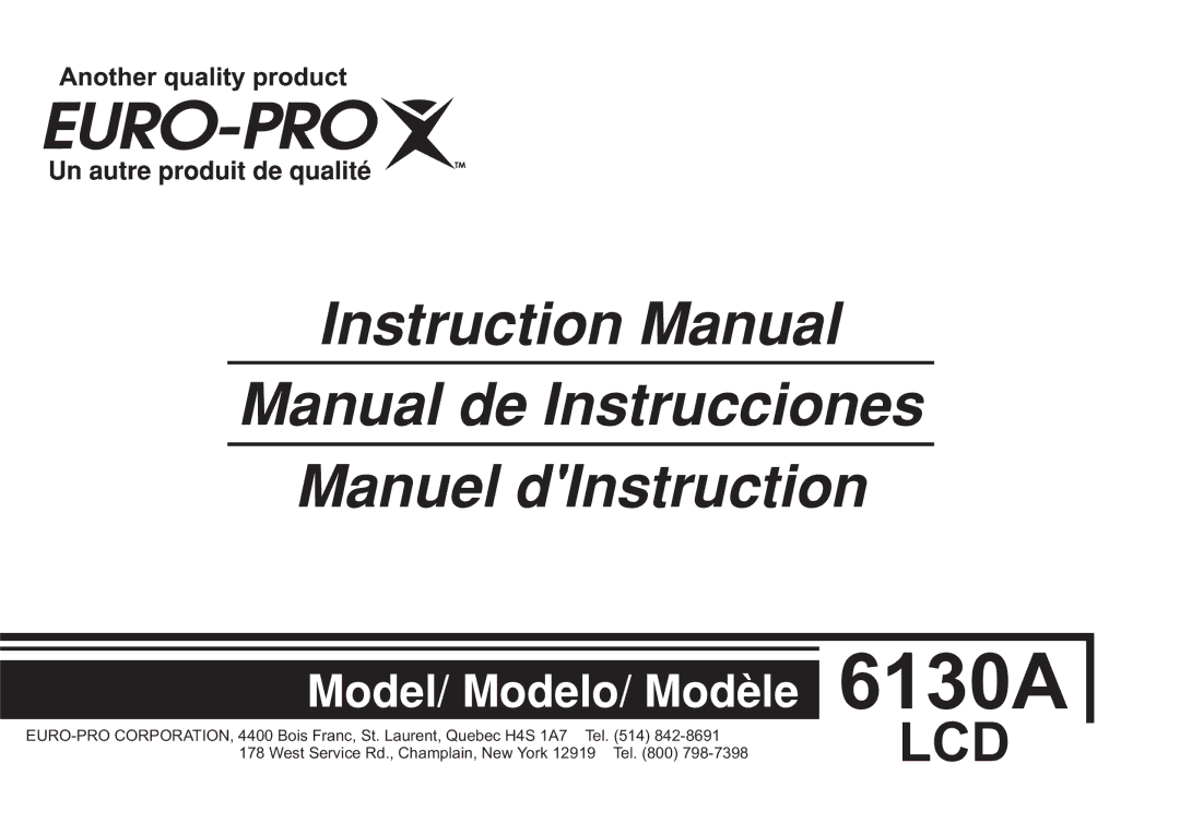 Euro-Pro 6130A LCD instruction manual Lcd 