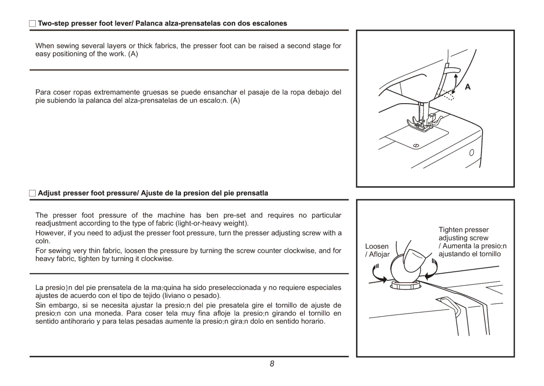 Euro-Pro 9025 instruction manual Aflojar Ajustando el tornillo 