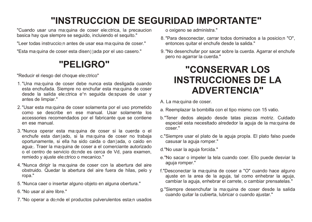 Euro-Pro 9025 instruction manual Instruccion DE Seguridad Importante 