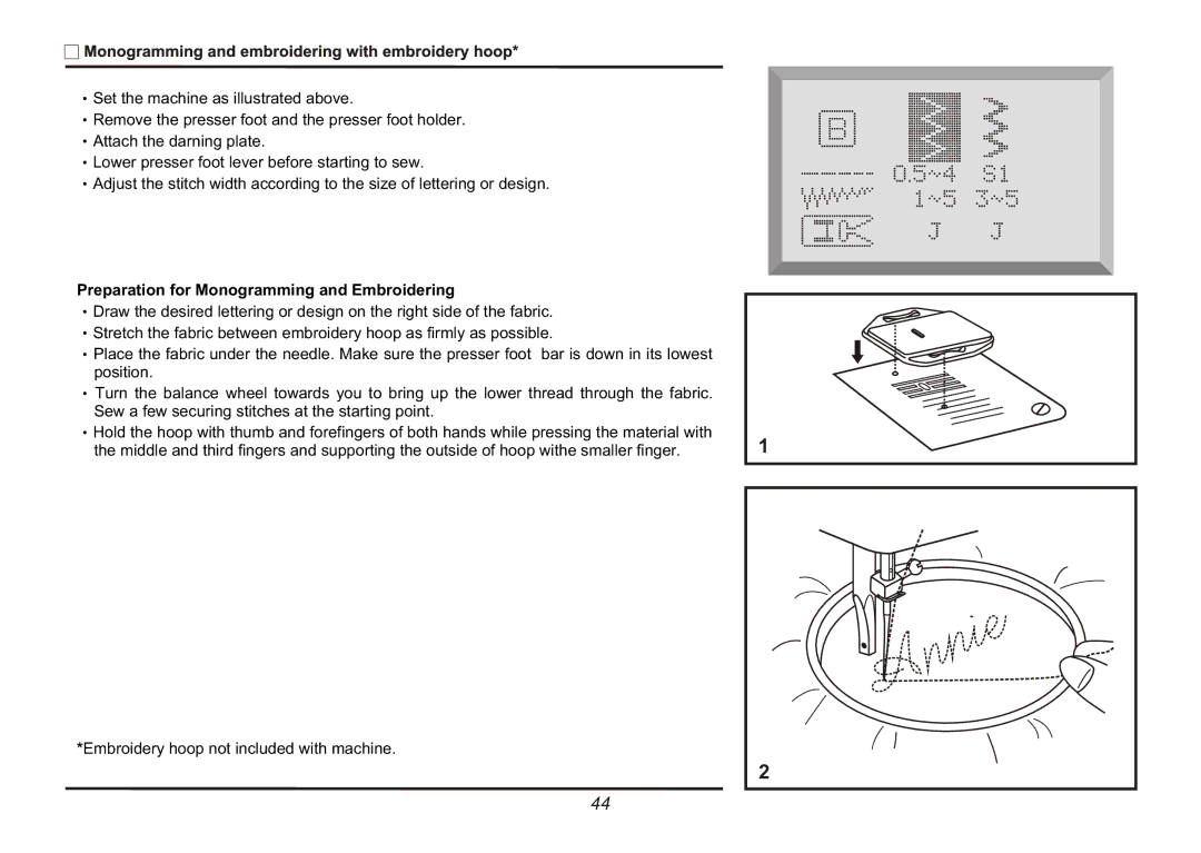 Euro-Pro 9025 instruction manual Preparation for Monogramming and Embroidering 