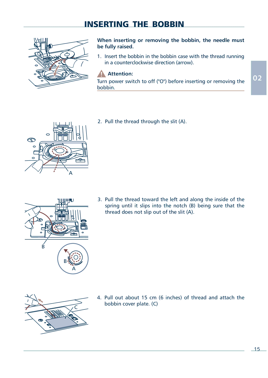 Euro-Pro 9136C manual Inserting the Bobbin 