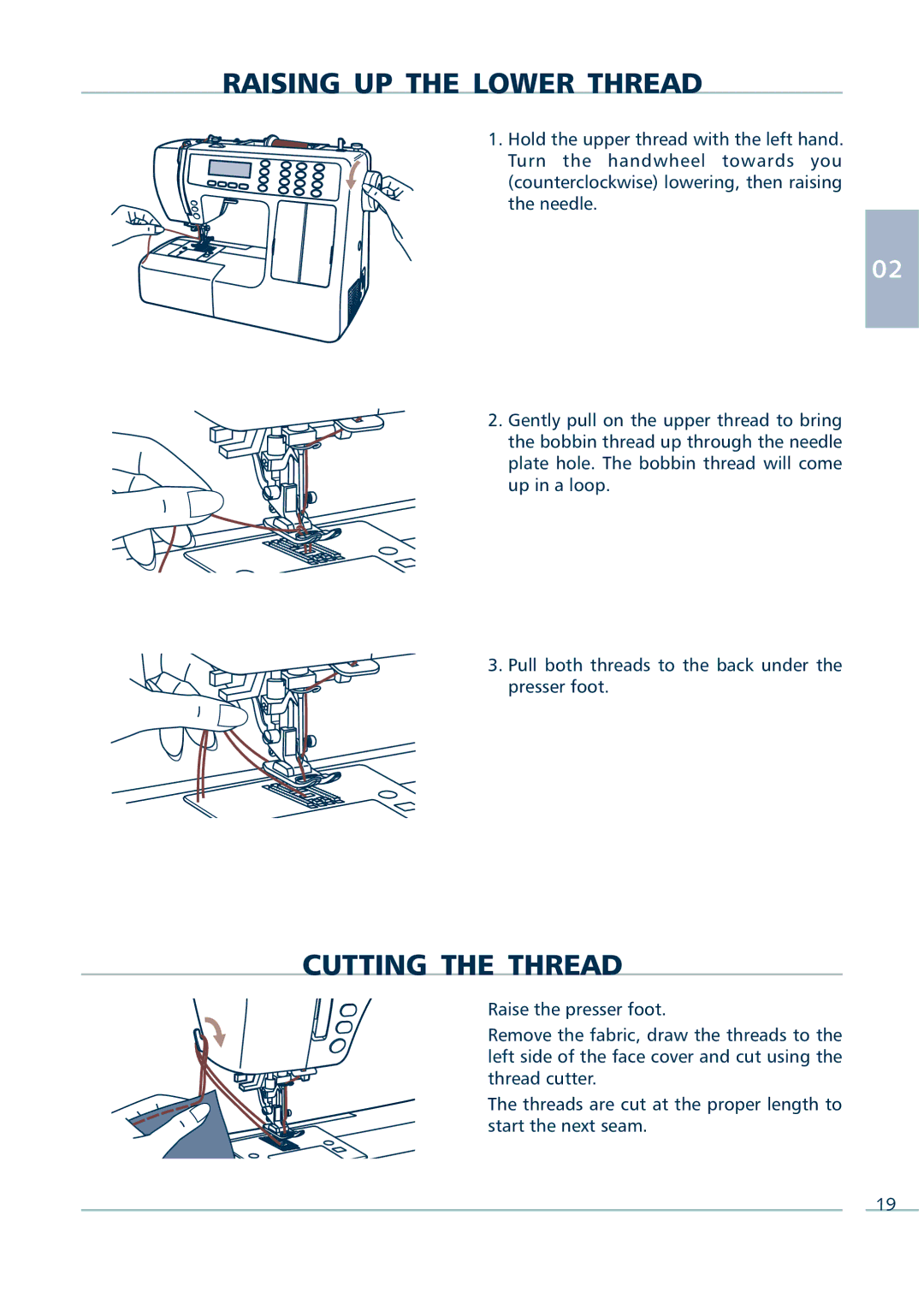 Euro-Pro 9136C manual Raising UP the Lower Thread, Cutting the Thread 