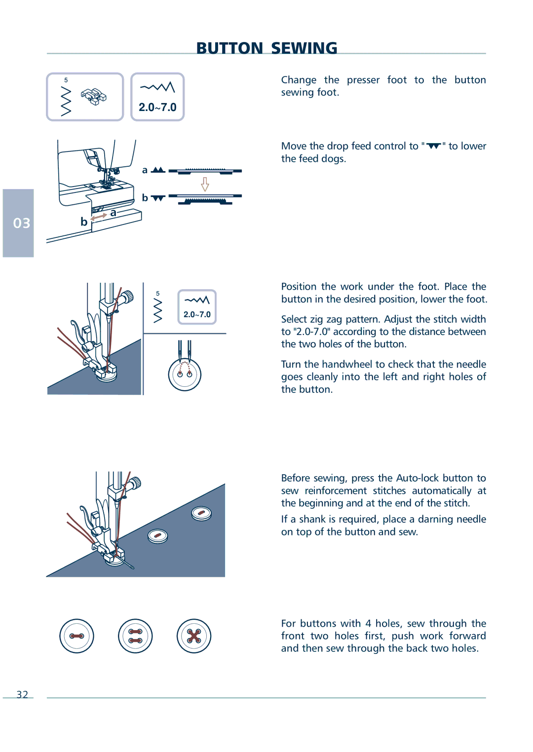 Euro-Pro 9136C manual Button Sewing 