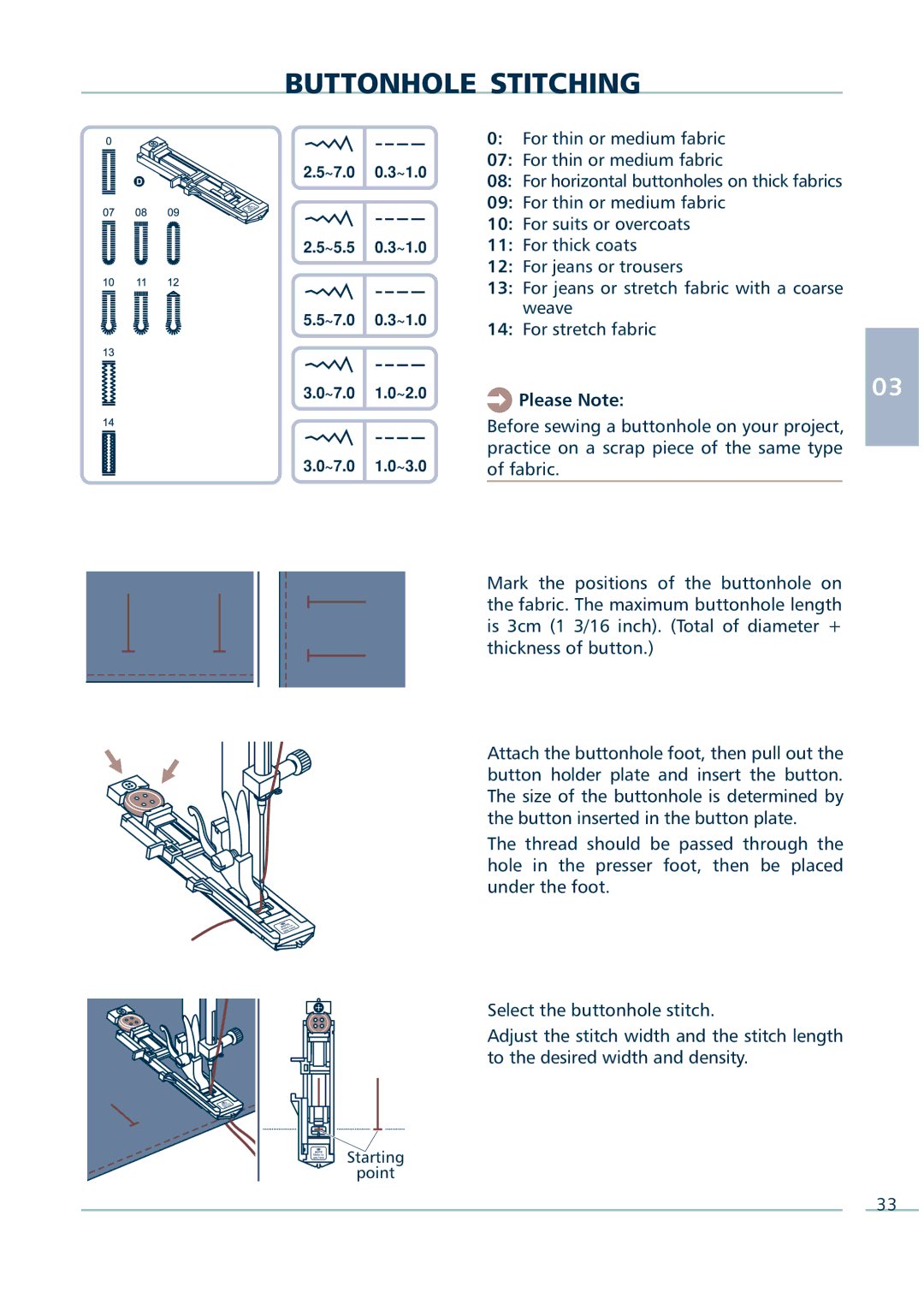 Euro-Pro 9136C manual Buttonhole Stitching 