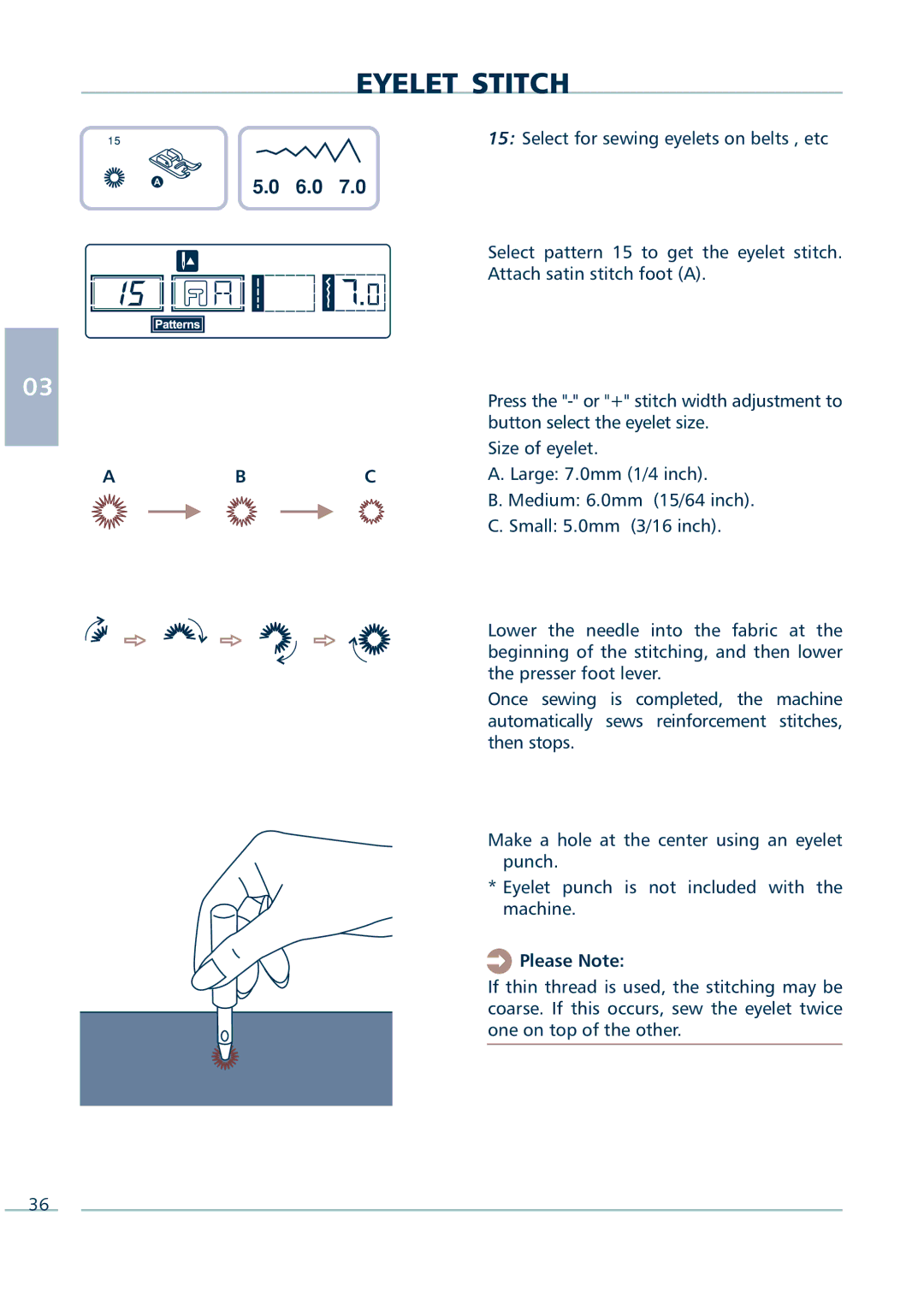 Euro-Pro 9136C manual Eyelet Stitch 