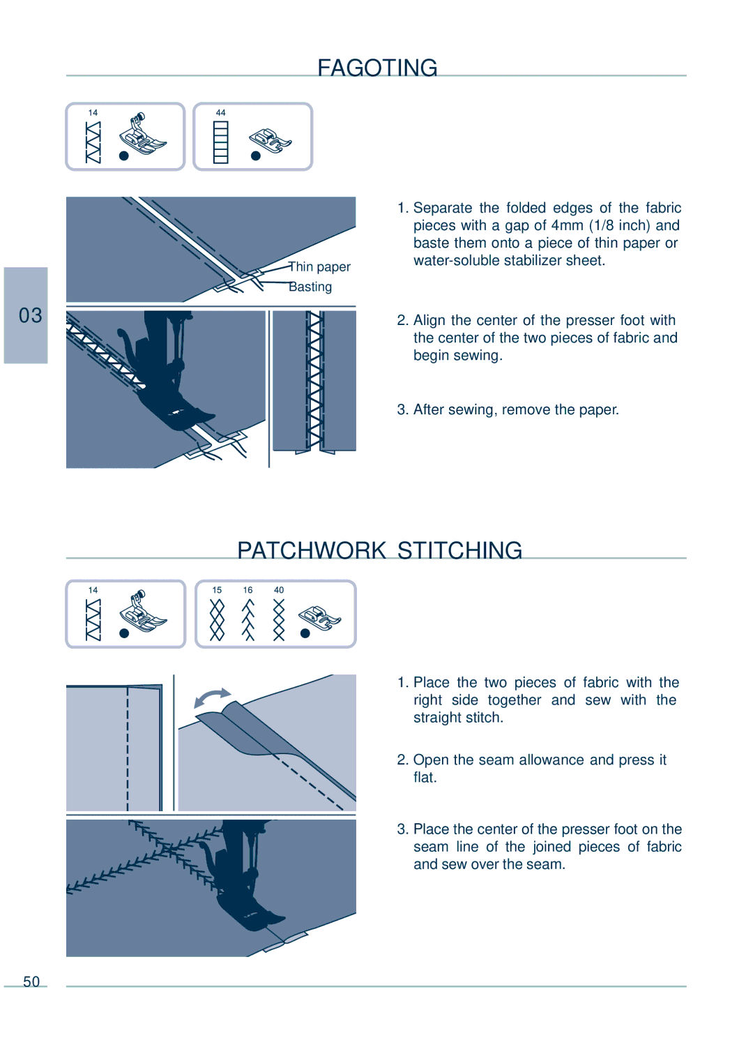 Euro-Pro 9136C manual Fagoting, Patchwork Stitching 