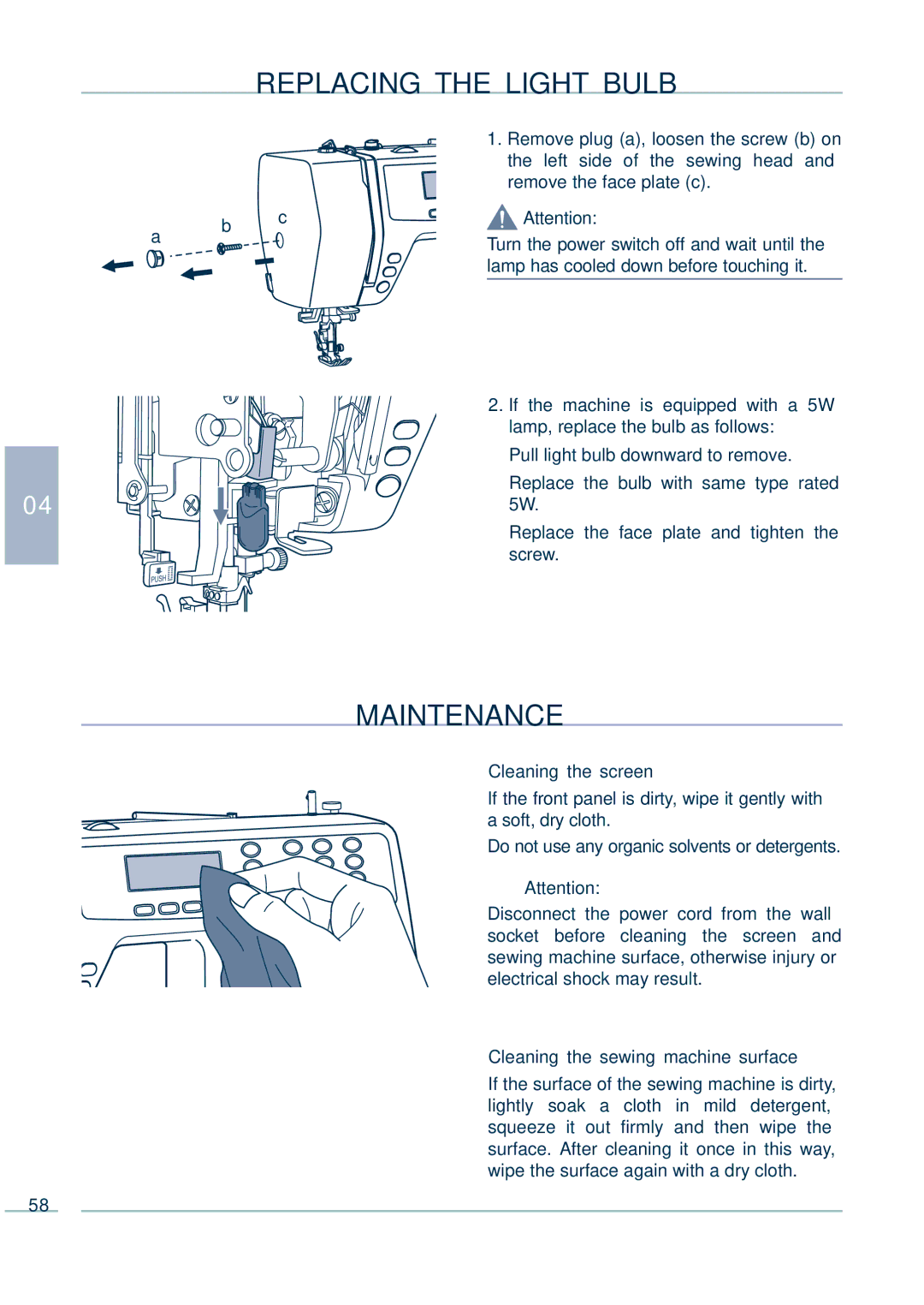 Euro-Pro 9136C manual Replacing the Light Bulb, Maintenance 