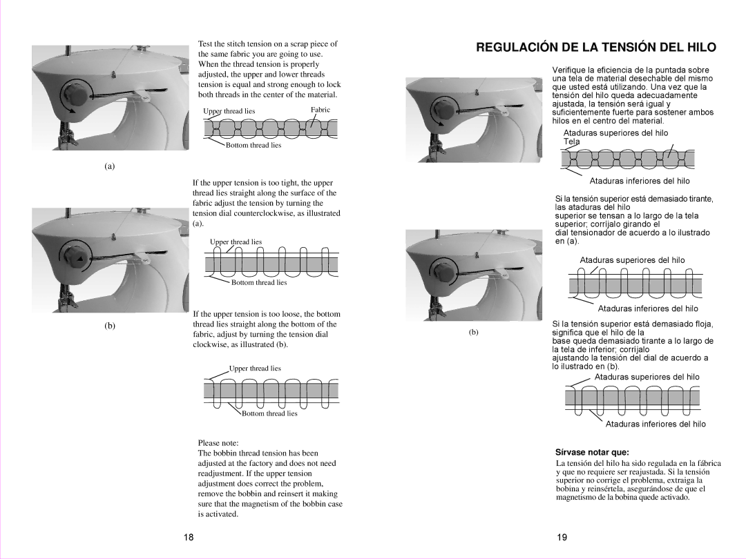 Euro-Pro 998B owner manual Regulación DE LA Tensión DEL Hilo 