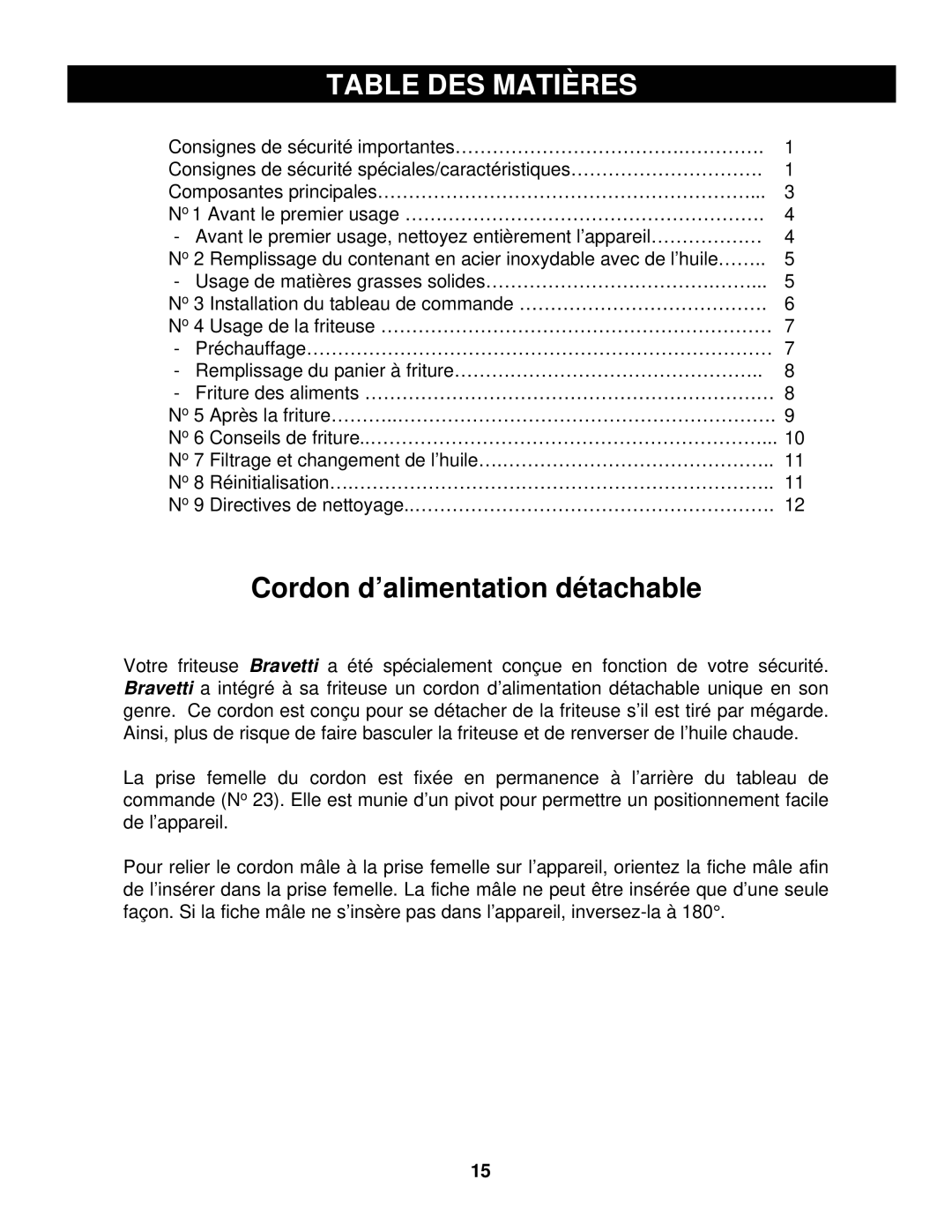 Euro-Pro BF160 manual Table DES Matières 