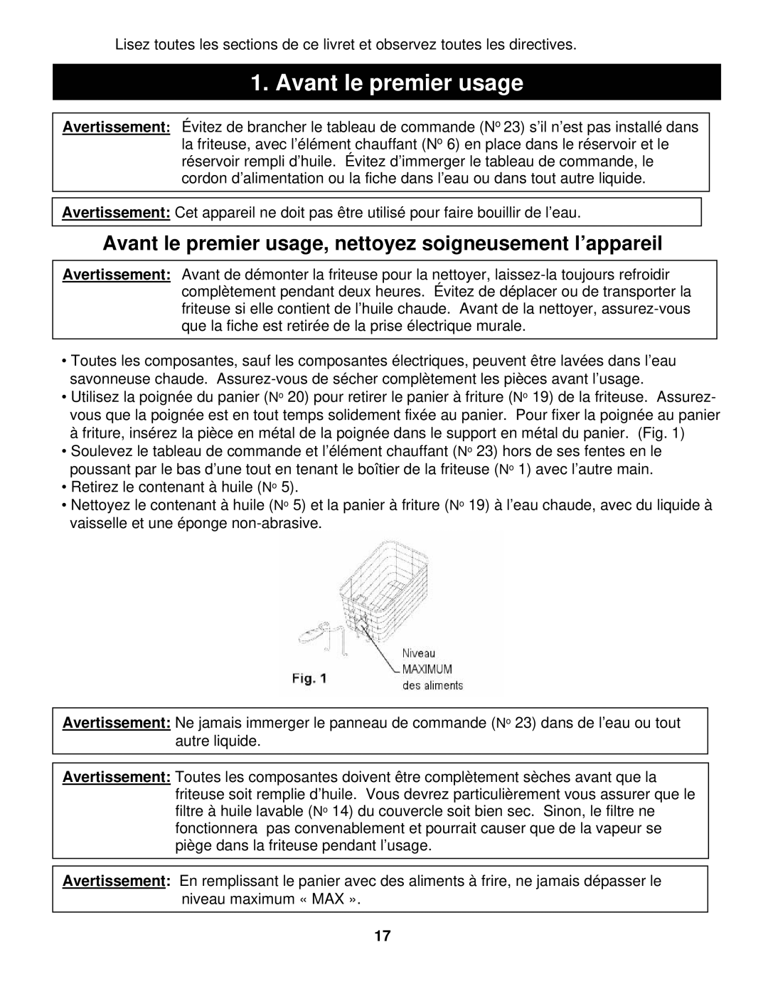 Euro-Pro BF160 manual Avant le premier usage, nettoyez soigneusement l’appareil 