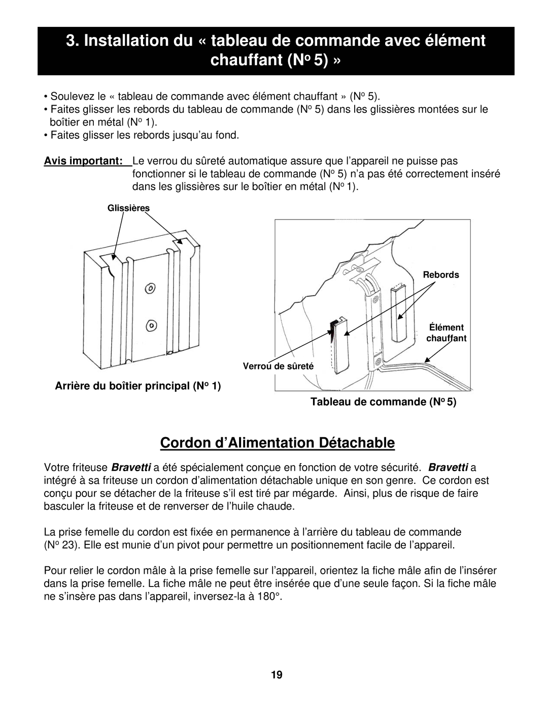 Euro-Pro BF160 manual Cordon d’Alimentation Détachable 