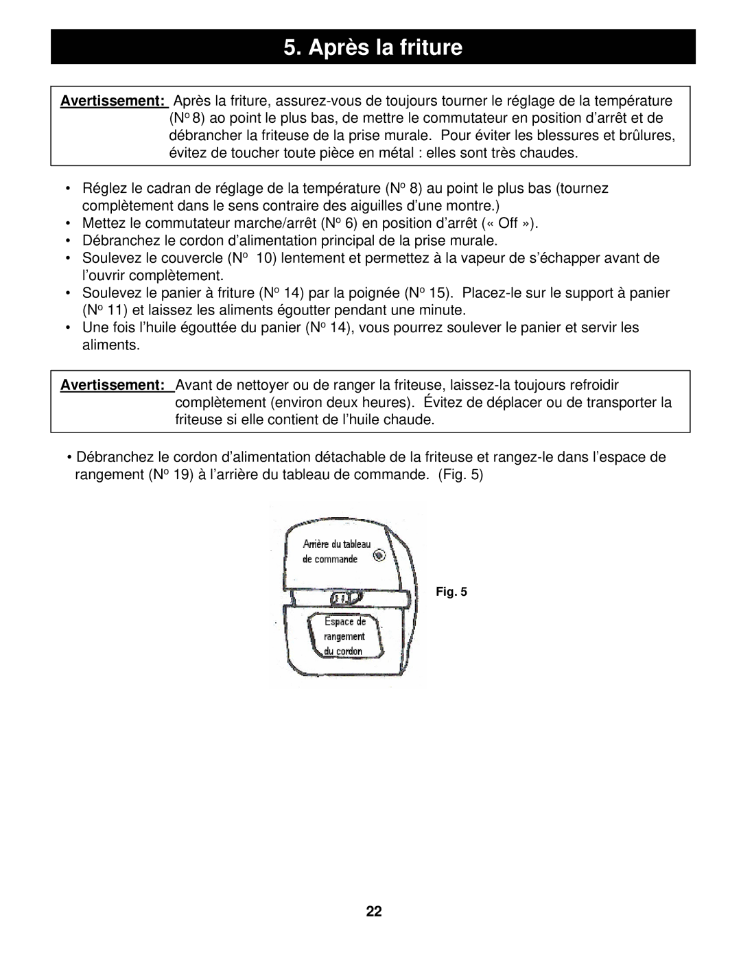 Euro-Pro BF160 manual Après la friture 