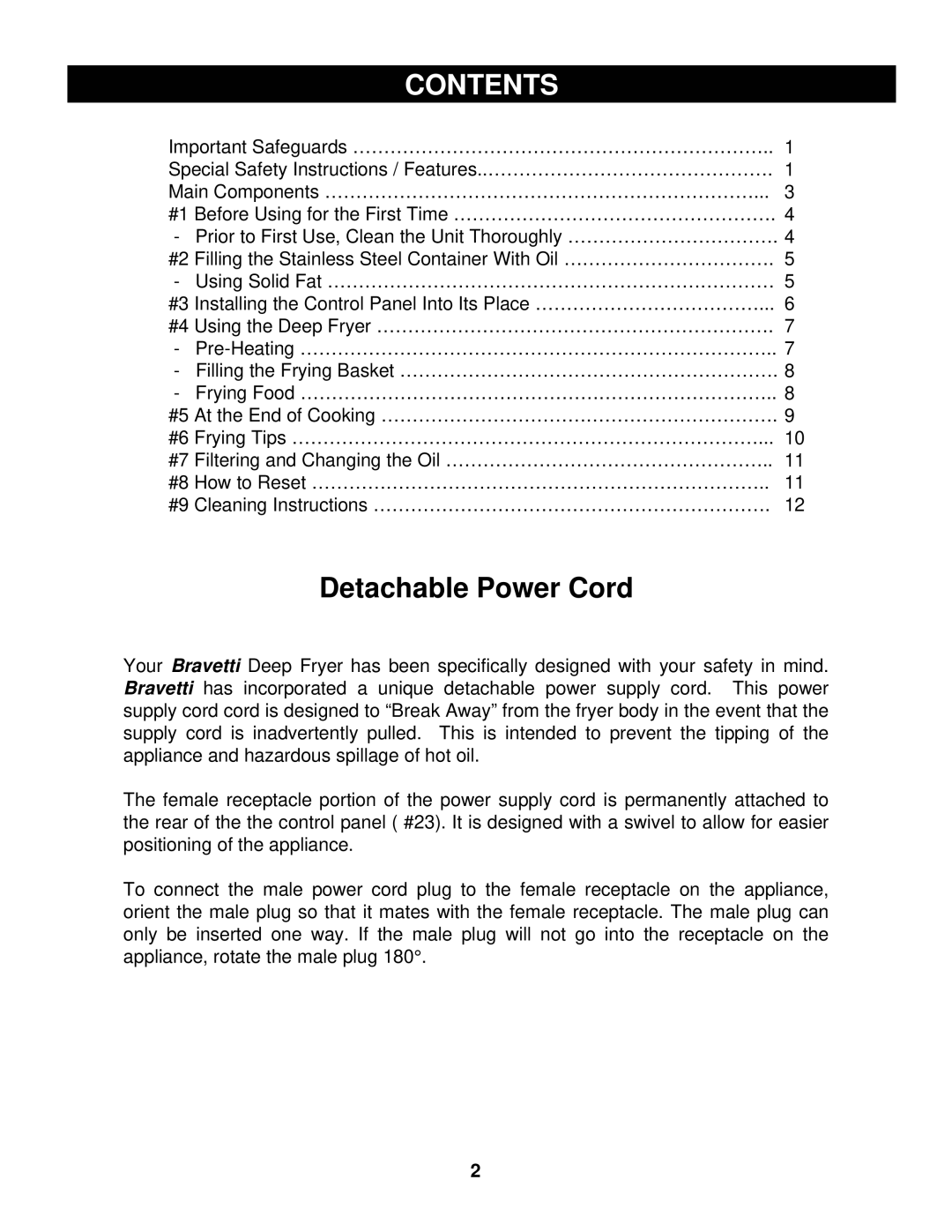 Euro-Pro BF160 manual Contents 