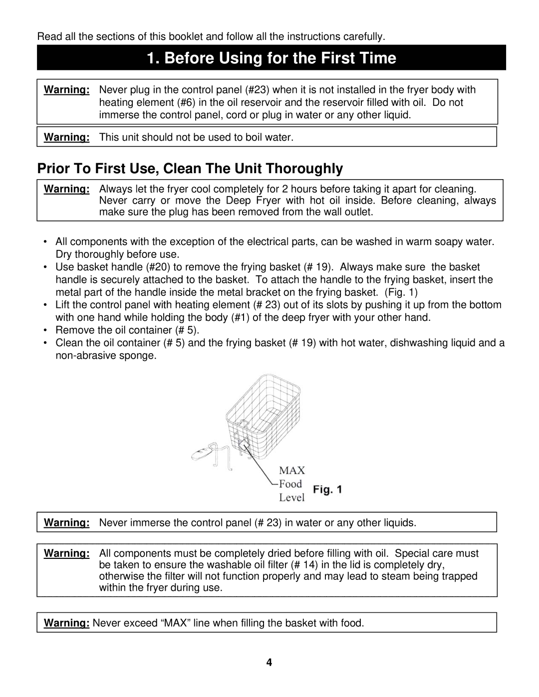 Euro-Pro BF160 manual Before Using for the First Time, Prior To First Use, Clean The Unit Thoroughly 