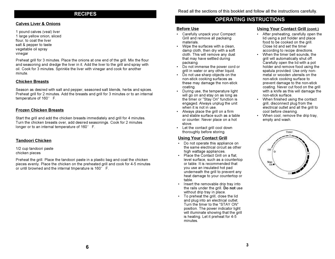 Euro-Pro BKG845 owner manual Operating Instructions 