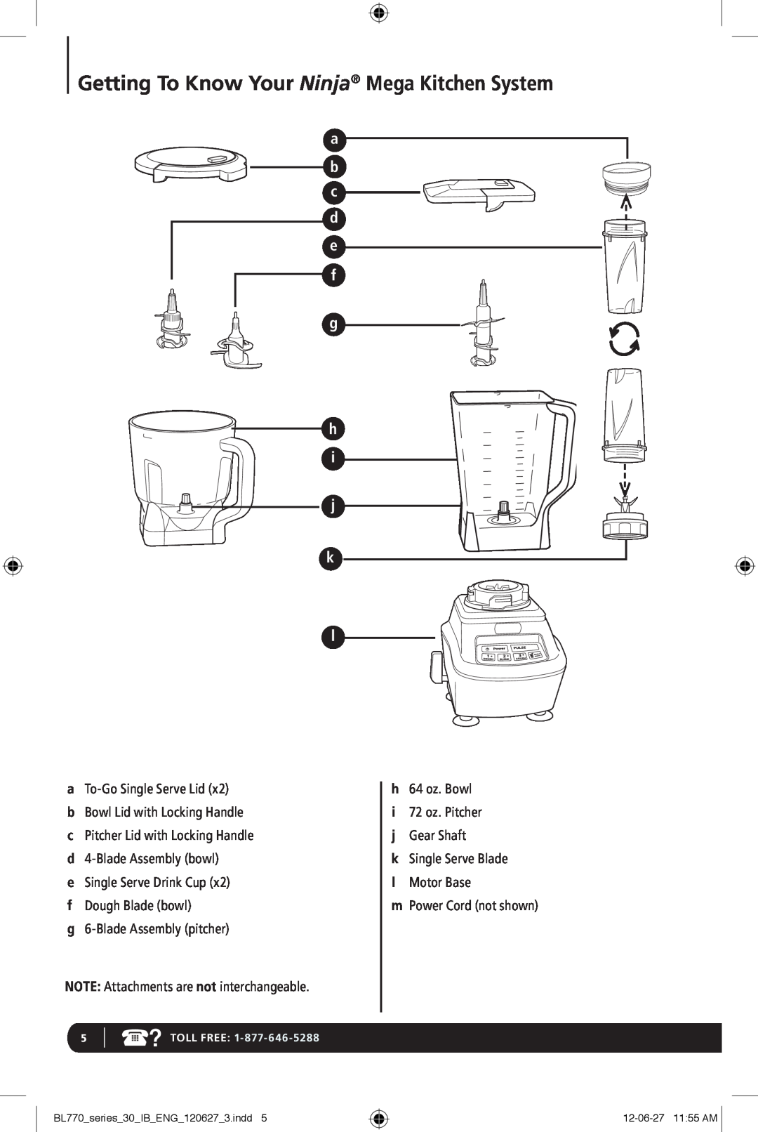 Euro-Pro BL770 manual Getting To Know Your Ninja Mega Kitchen System, a b c d e f g h i j k l 