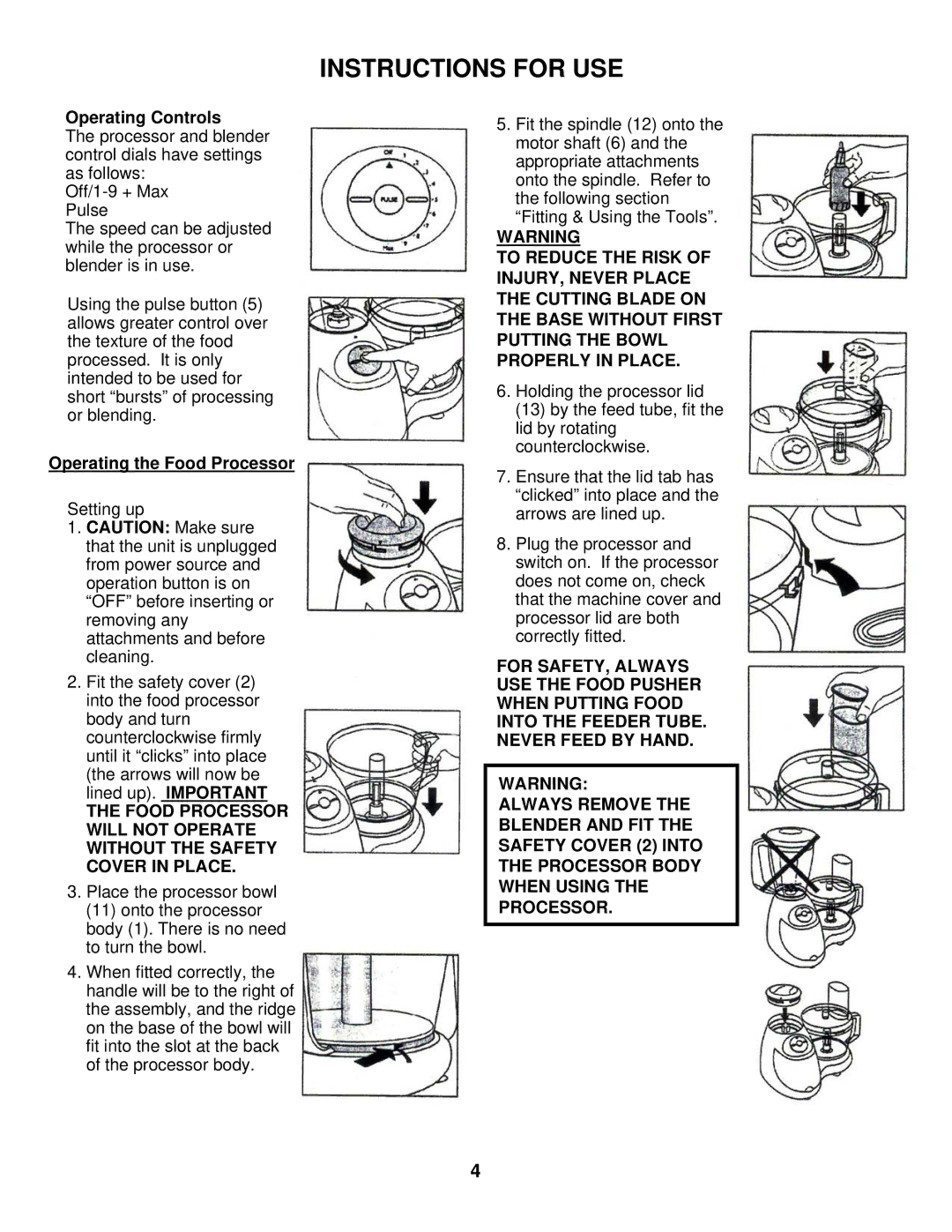 Euro-Pro EKP110 instruction manual Instructions for USE, Operating Controls 