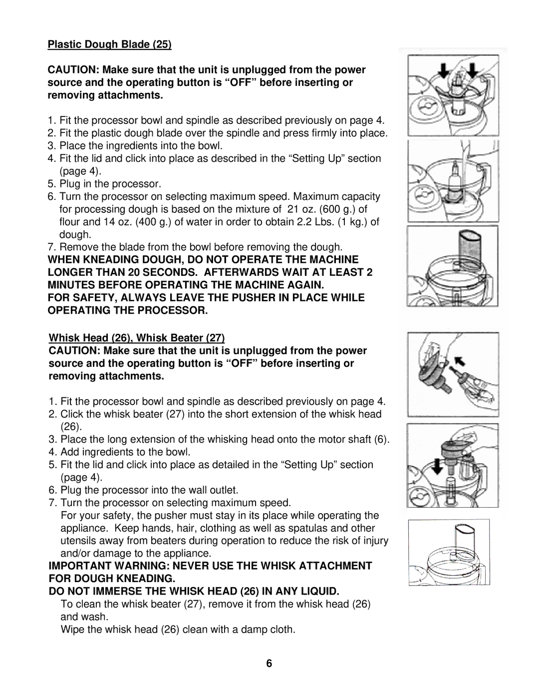 Euro-Pro EKP110 instruction manual Plastic Dough Blade, Whisk Head 26, Whisk Beater 