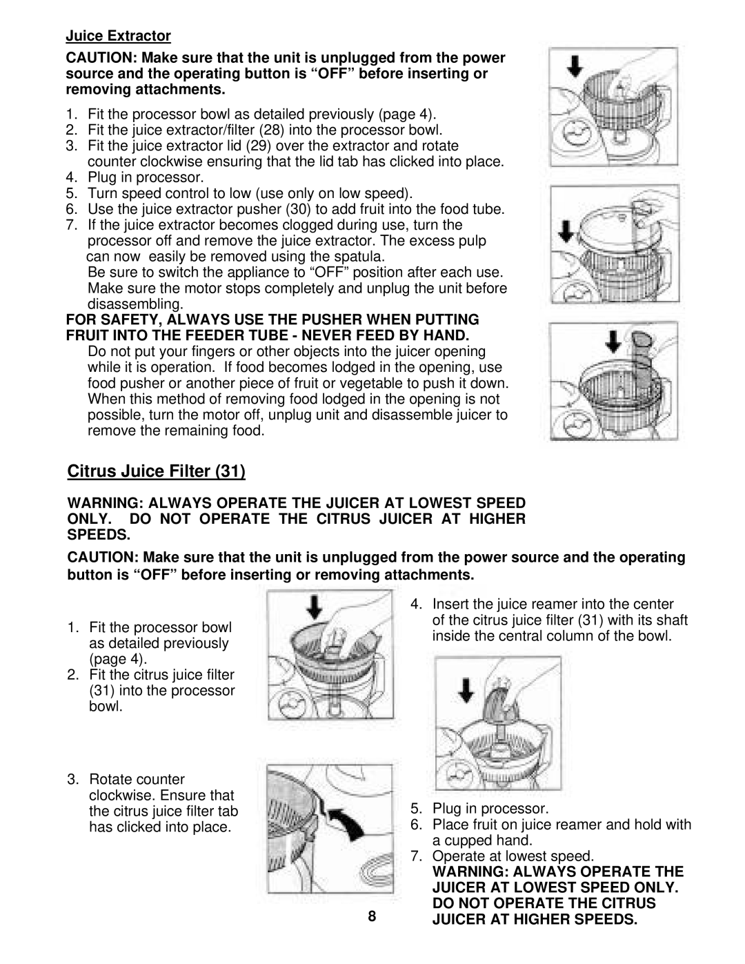 Euro-Pro EKP110 instruction manual Citrus Juice Filter 