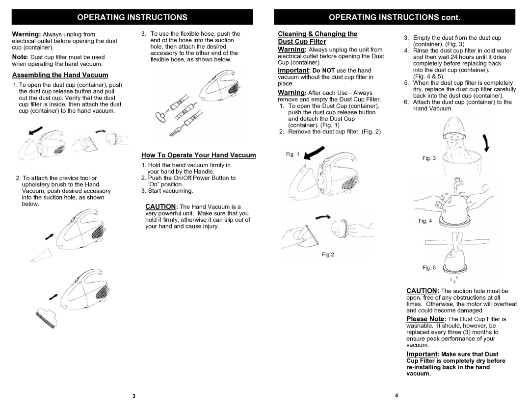 Euro-Pro EP031KC owner manual Operating Instructions 