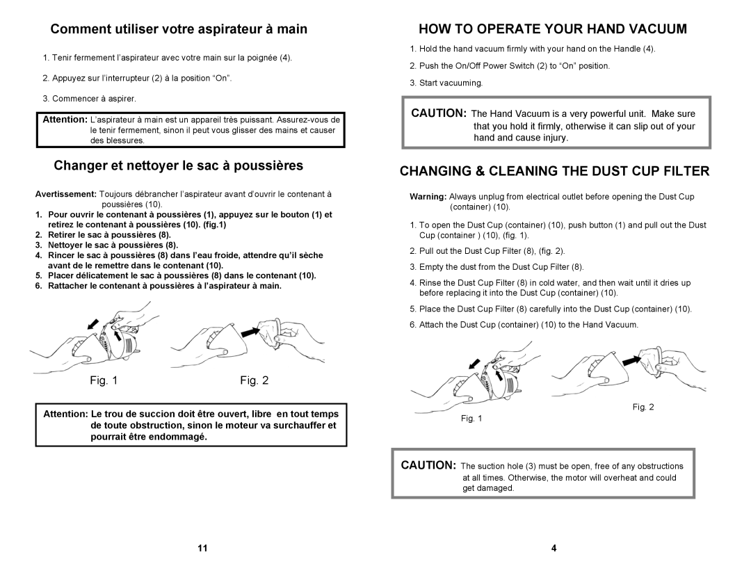 Euro-Pro EP033 owner manual Comment utiliser votre aspirateur à main, Changer et nettoyer le sac à poussières 