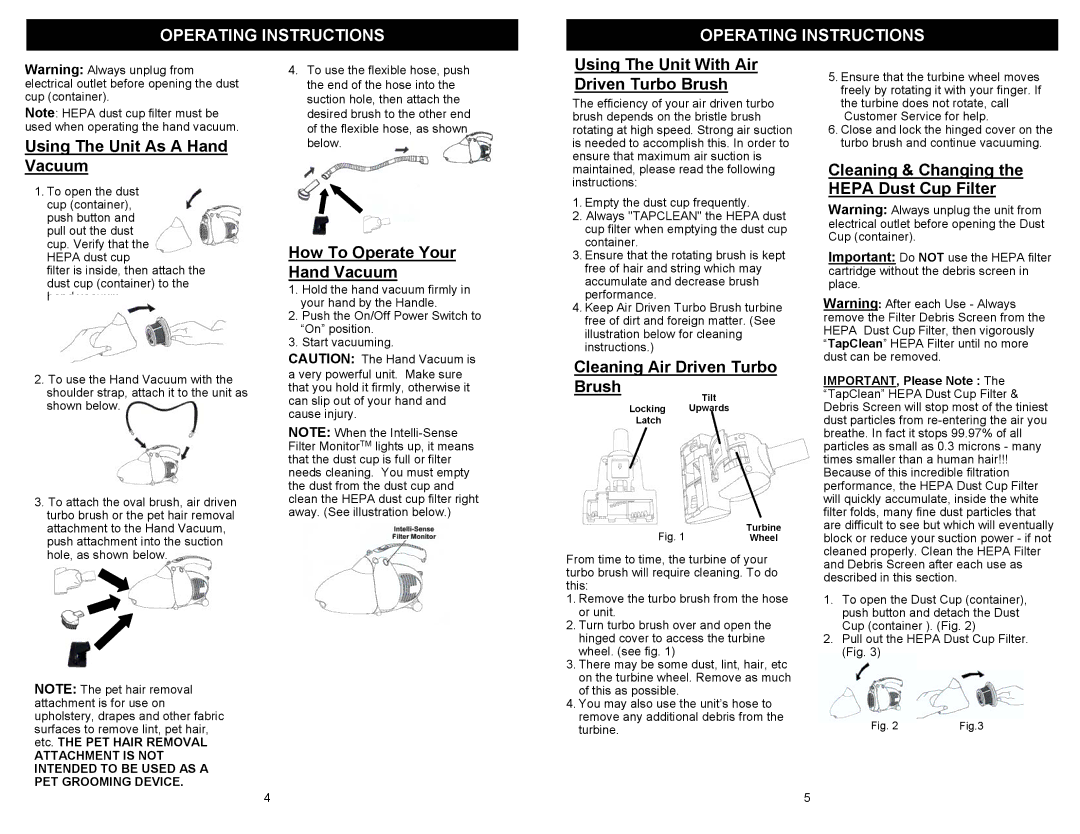 Euro-Pro EP035H3 owner manual Operating Instructions 