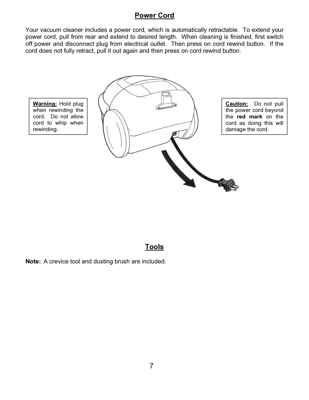 Euro-Pro EP055 manual Power Cord, Tools 