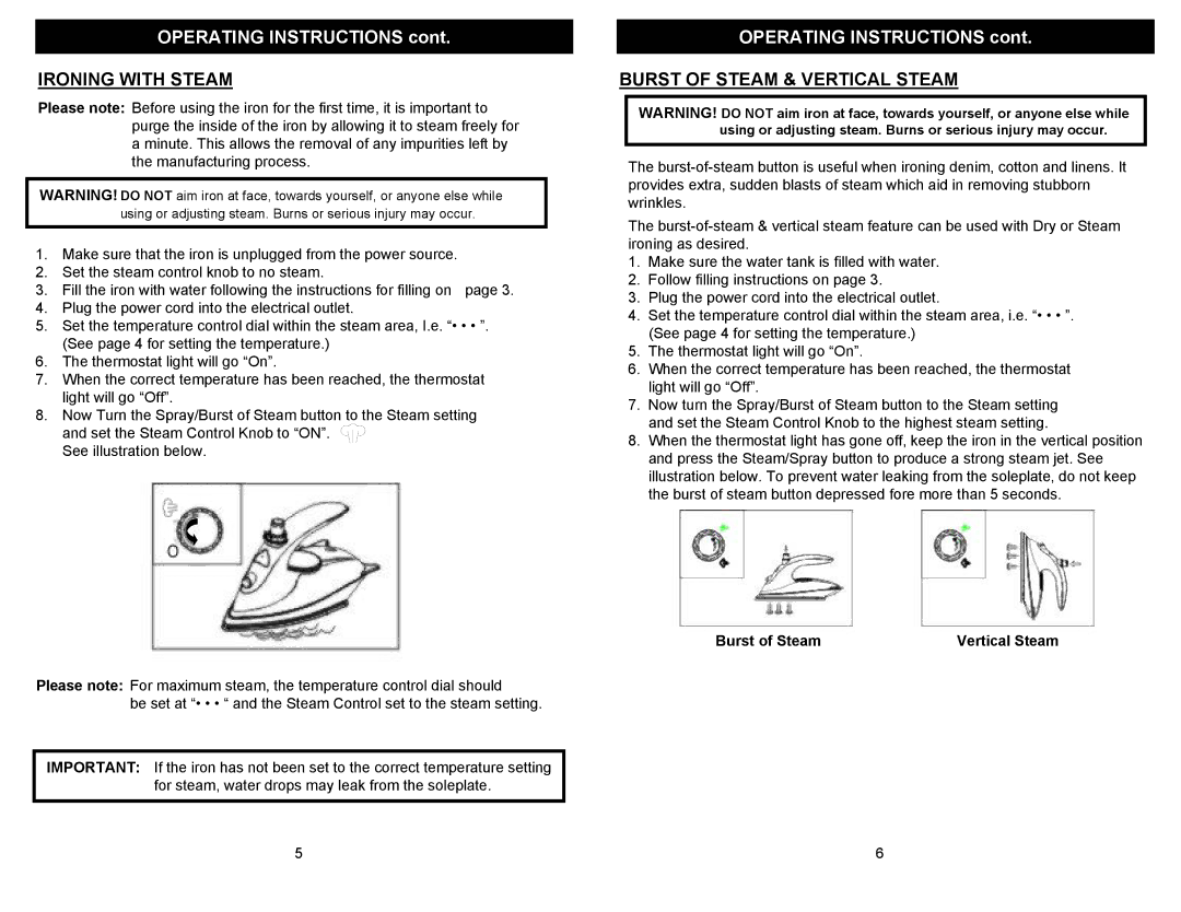 Euro-Pro EP171 warranty Ironing with Steam, Burst of Steam & Vertical Steam 