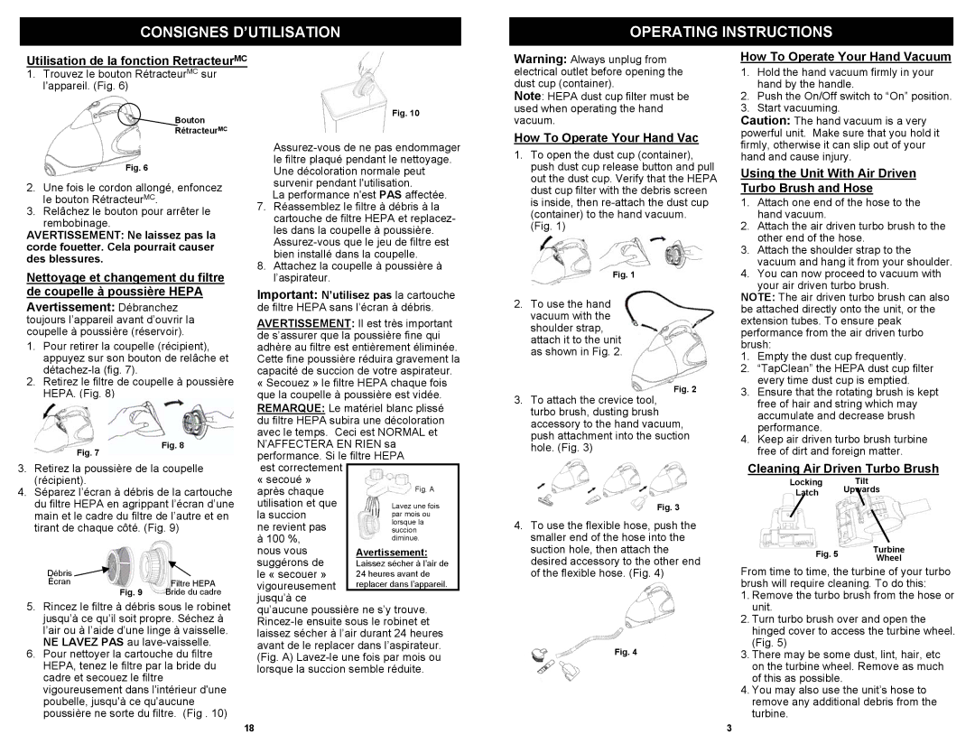 Euro-Pro EP187C, EP187G owner manual Consignes D’UTILISATION Operating Instructions 