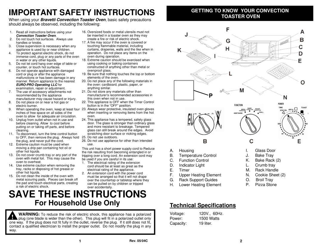 Euro-Pro EP278 owner manual Important Safety Instructions 