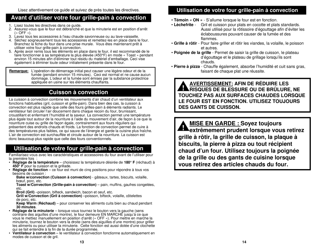 Euro-Pro EP278 owner manual Avant d’utiliser votre four grille-pain à convection, Cuisson à convection 