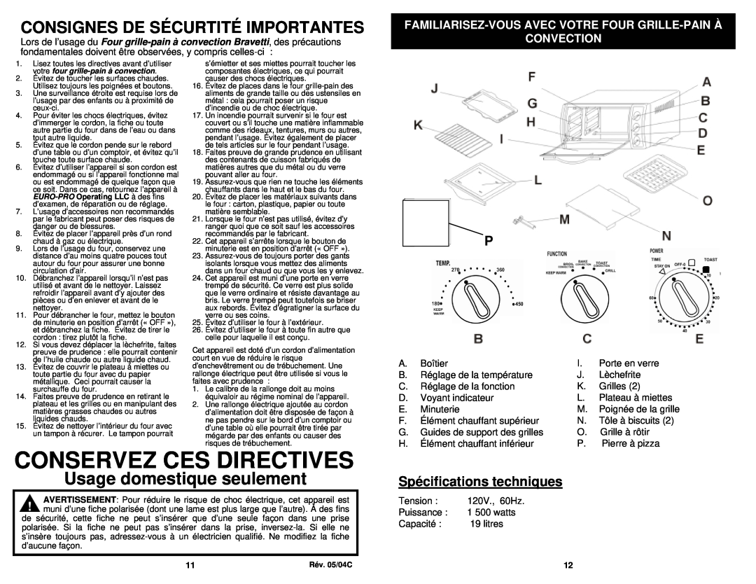 Euro-Pro EP278 owner manual Conservez Ces Directives, Usage domestique seulement, Consignes De Sécurtité Importantes 