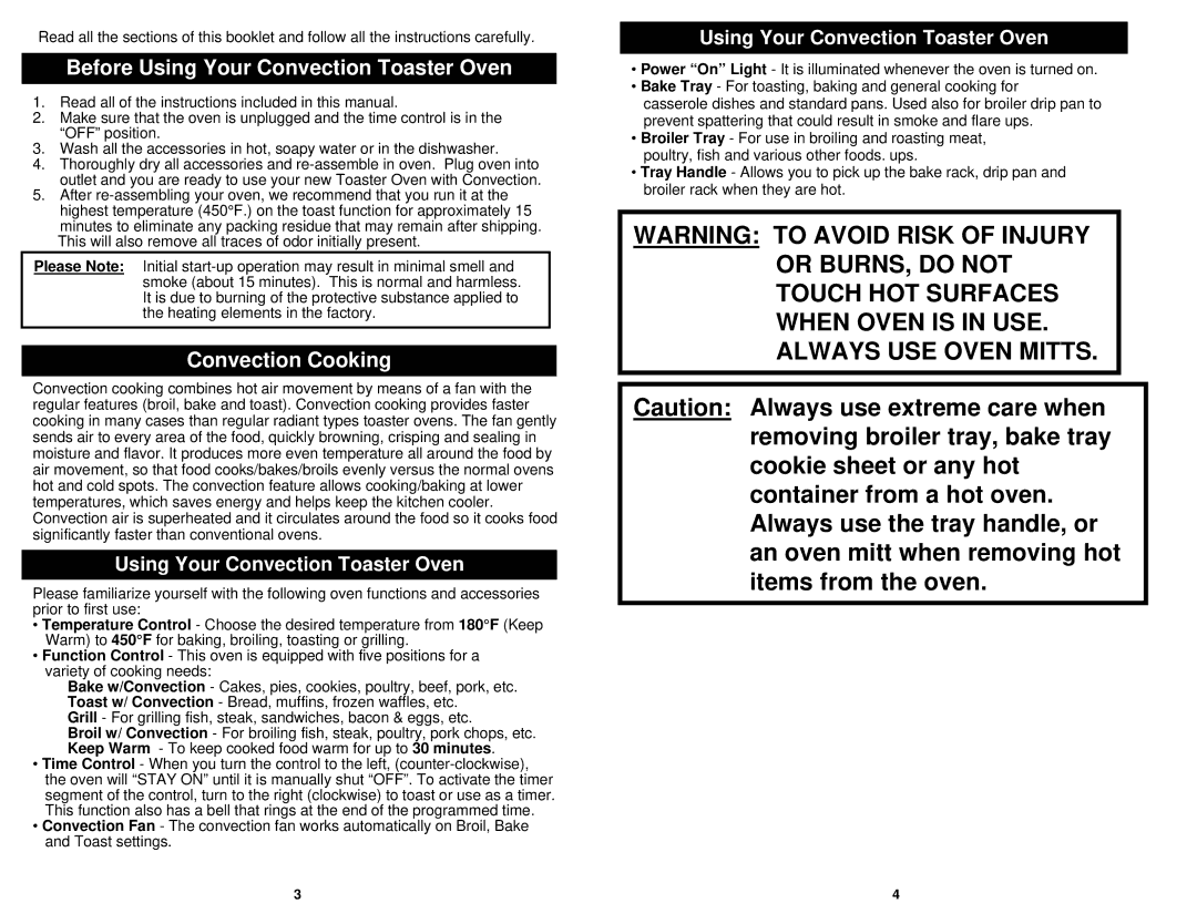 Euro-Pro EP279 owner manual Before Using Your Convection Toaster Oven, Convection Cooking 