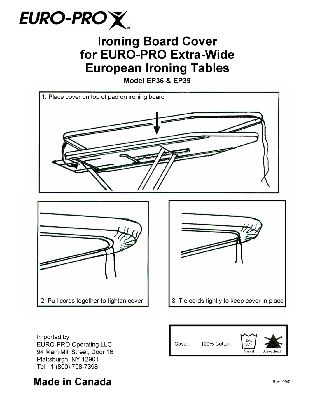 Euro-Pro manual Model EP36 & EP39 