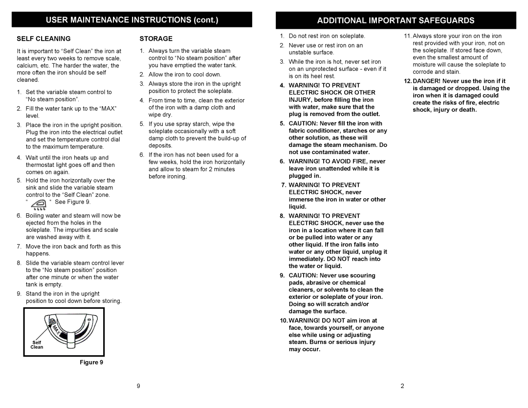 Euro-Pro EP470 owner manual Additional Important Safeguards, Self Cleaning, Storage 